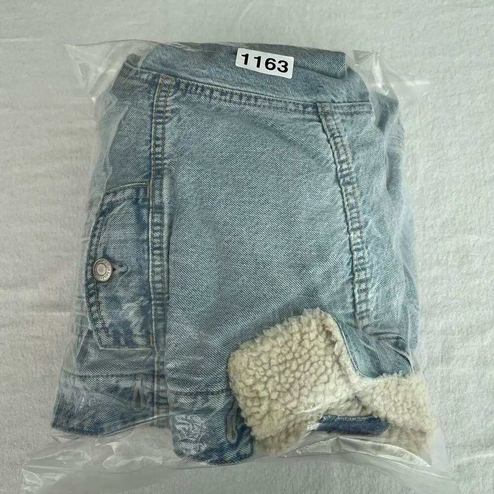 NWT American Eagle Sherpa Denim Trucker Jacket Blue Women's Size Medium - Picture 14 of 14